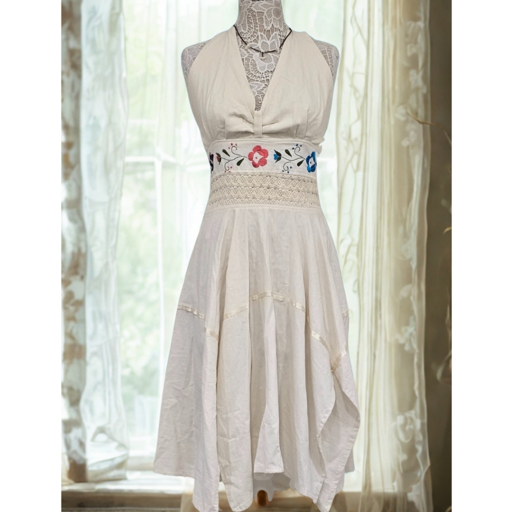 Festival Floral Embroidered Halter Dress